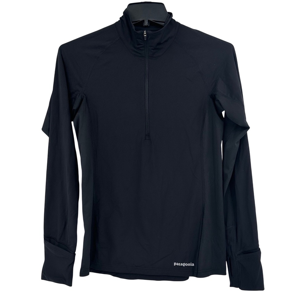 Patagonia Worn Wear Womens XS Black Quarter Zip Long Sleeve Top Thumbhole